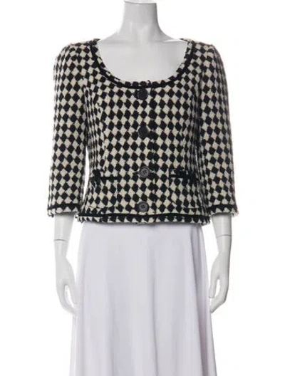 Pre-owned Trina Turk Virgin Wool Houndstooth Print Jacket In Multi