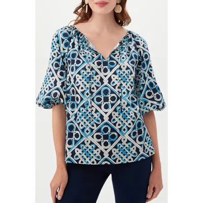 Trina Turk Vista Las Palmas Organic Cotton Elbow-length Puff Sleeve Top In Multi