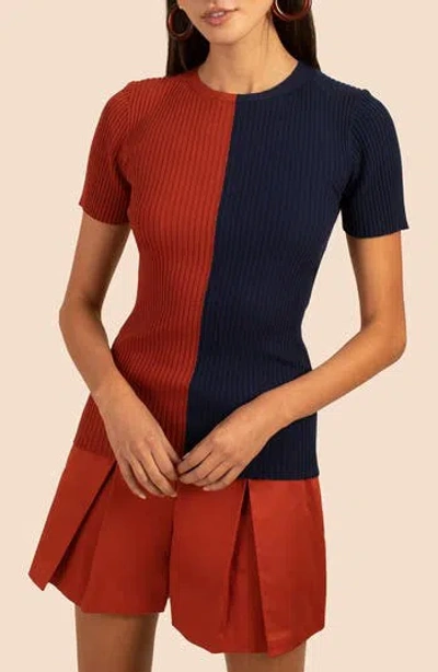 Trina Turk Vivika Two-tone Rib Sweater In Red