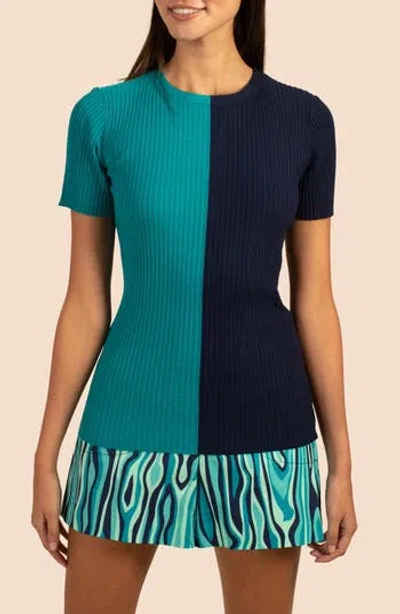 Trina Turk Vivika Two-tone Rib Sweater In Mosaic Blue/indigo