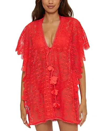 Trina Turk Voila Crochet Lace Caftan Swim Cover-up In Red