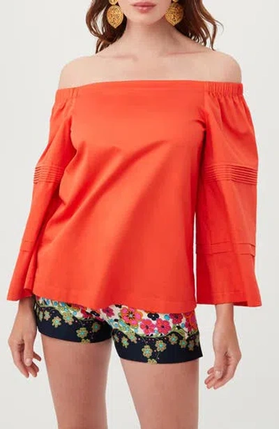 Trina Turk Wavey Organic Cotton Off The Shoulder Top In Orange