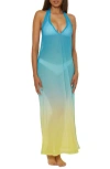Trina Turk West Palm Sheer Cover-up Maxi Dress In Blue Multi