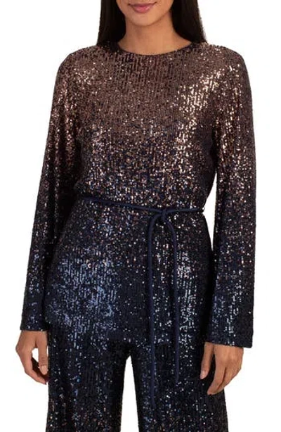 Trina Turk West Cutout Ombre Sequin Top In Moonstone/midnight