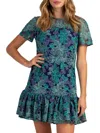 Trina Turk Priscilla Floral-print Bow-shoulder Sleeveless Mini Dress In Green Multi