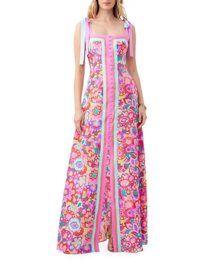 Trina Turk Cami Floral-print Button-front Maxi Dress In Neutral