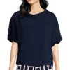Trina Turk Women Honeysuckle Folded Boat Neck Top In Black In Blue
