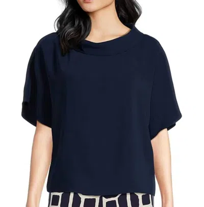 Trina Turk Women Honeysuckle Folded Boat Neck Top In Black In Blue