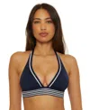 Trina Turk Womens Monaco Pleated Halter Bikini Top Hipster Bottoms In Blue