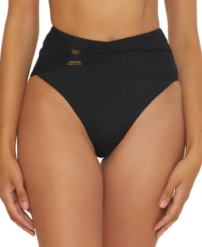 Trina Turk Women's Monaco Ruched-sash High-waist Bikini Bottoms In Black