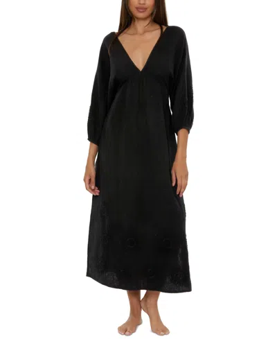 Trina Turk Women's Serene Cotton Gauze Back-cutout Cover-up Dress In Black
