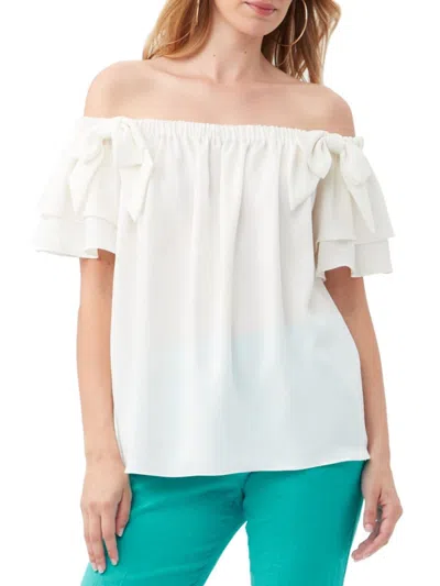 Trina Turk Women's Silia Bow Off-the-shoulder Top In White Wash