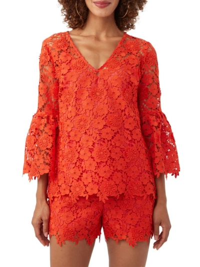 Trina Turk Women's Smolder Floral Guipure Lace Top In Reef Red