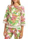 Trina Turk Women's Sprig Printed Fringe Blouse In White Multi