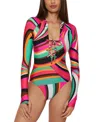 Trina Turk Lace-up Long Sleeve One-piece Swimsuit In Multi