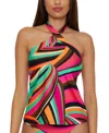 Trina Turk Women's Swoop Print Reversible High Neck Tankini Top, Created For Macy's In Multi