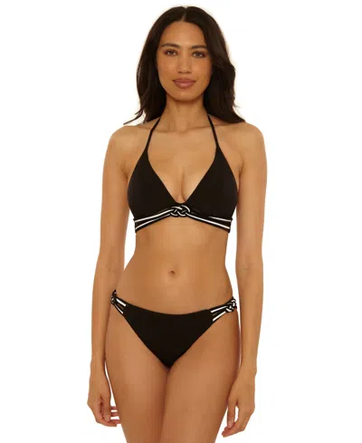 Trina Turk Womens Triumph Micro Braided Halter Top Swim Hipster Bottom In Black