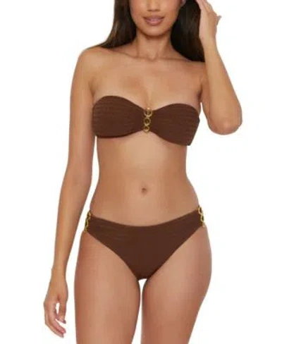 Trina Turk Womens Glimmer Buckle Bandeau Bikini Top Bikini Bottoms In Totem Brown