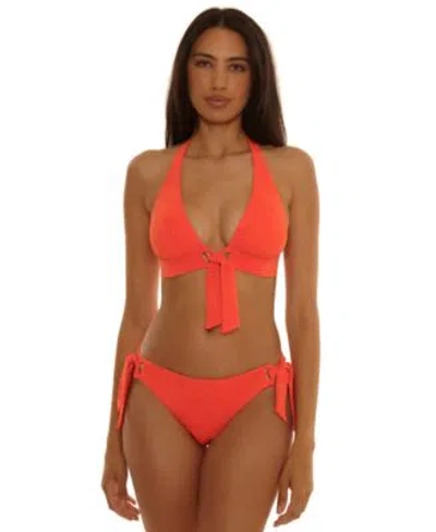 Trina Turk Womens Golden Oasis Textured Grommet Front Halter Top Hipster Bottoms In Red