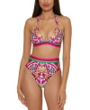 Trina Turk Womens Hawaiian Garden Print Ring Halter Bikini Top Bikini Bottoms In Multi
