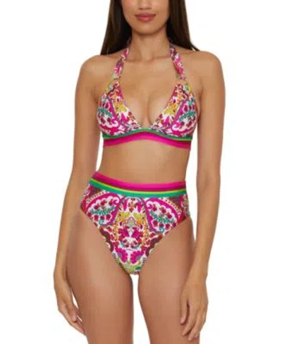 Trina Turk Womens Hawaiian Garden Print Ring Halter Bikini Top Bikini Bottoms In Multi