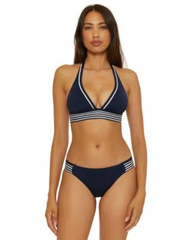 Trina Turk Womens Monaco Pleated Halter Bikini Top Hipster Bottoms In Blue