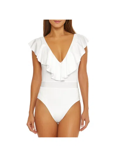 Trina Turk Womens Ruffled Nylon One-piece Swimsuit In White