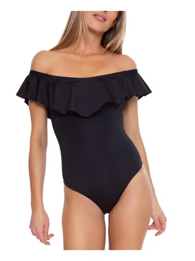 Trina Turk Womens Solid Nylon One-piece Swimsuit In Black