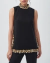 Trina Turk Wonderous 2 Bead & Sequin Mock-neck Top In Black