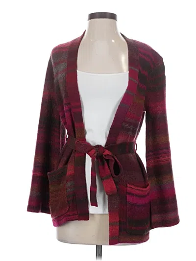 Pre-owned Trina Turk Wool Cardigan Sweater In Burgundy