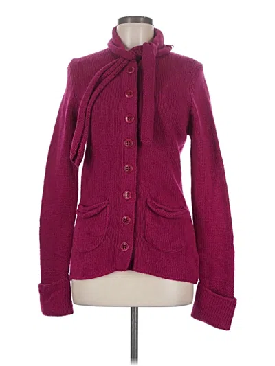 Pre-owned Trina Turk Wool Cardigan Sweater In Burgundy