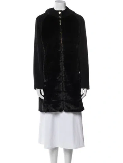 Pre-owned Trina Turk Wool Faux Fur Coat In Black
