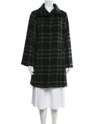 Pre-owned Trina Turk Wool Houndstooth Print Coat In Black