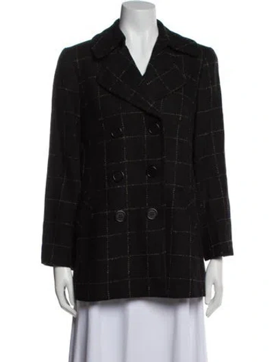 Pre-owned Trina Turk Wool Plaid Print Blazer In Black