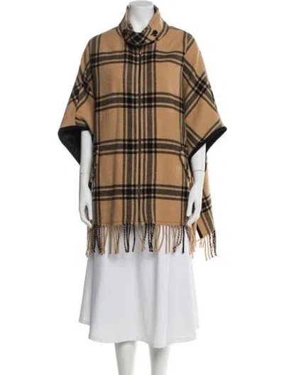 Pre-owned Trina Turk Wool Plaid Print Cape In Brown