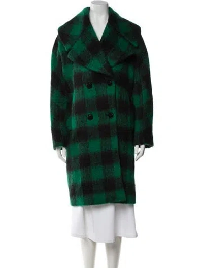 Pre-owned Trina Turk Wool Plaid Print Faux Fur Jacket In Green