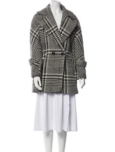 Pre-owned Trina Turk Wool Plaid Print Peacoat In Black