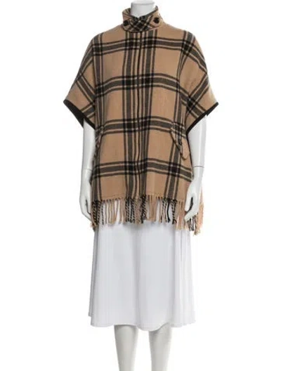 Pre-owned Trina Turk Wool Plaid Print Poncho In Brown