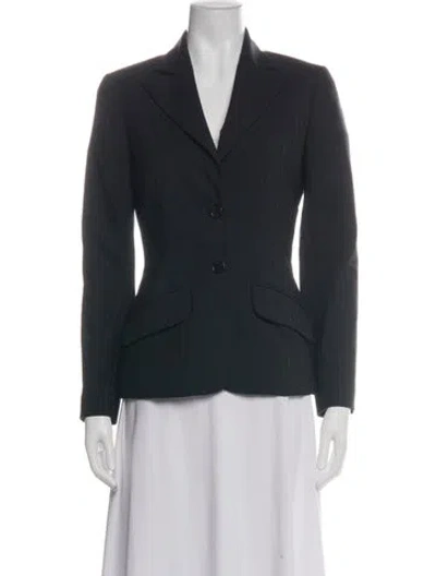 Pre-owned Trina Turk Wool Striped Blazer In Black