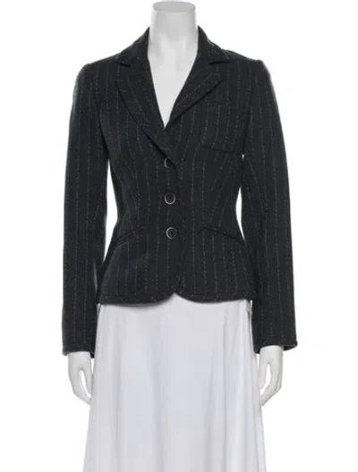 Pre-owned Trina Turk Wool Striped Blazer In Grey
