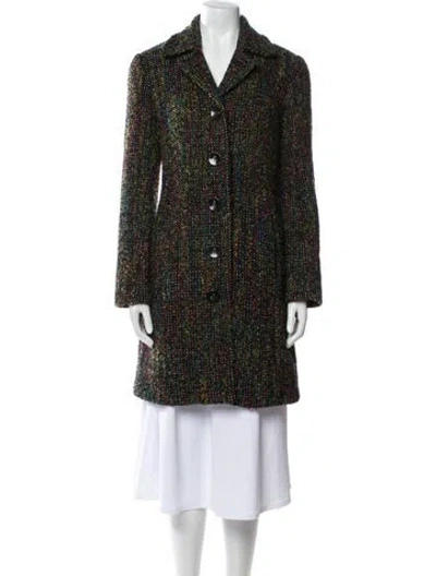 Pre-owned Trina Turk Wool Tweed Pattern Coat In Black