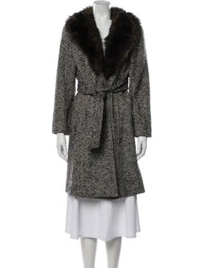 Pre-owned Trina Turk Wool Tweed Pattern Coat In Black