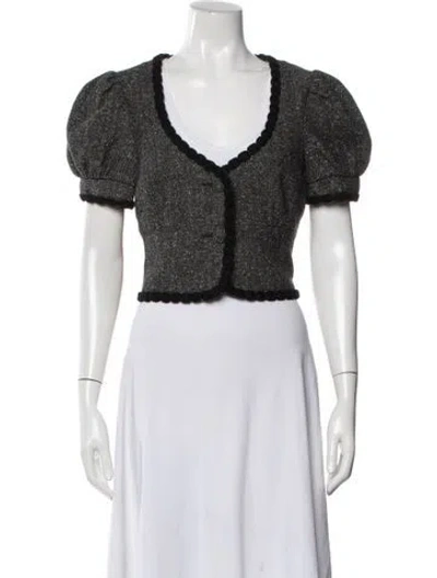 Pre-owned Trina Turk Wool Tweed Pattern Jacket In Black