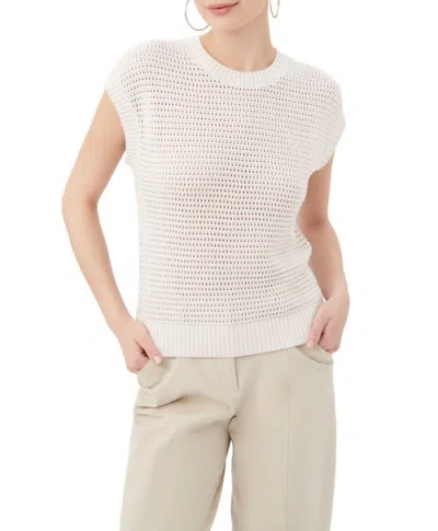 Trina Turk Yuri Open Knit Short Sleeve Pullover In White