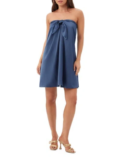 Trina Turk Yuzo Strapless Satin Bow Dress In Blue