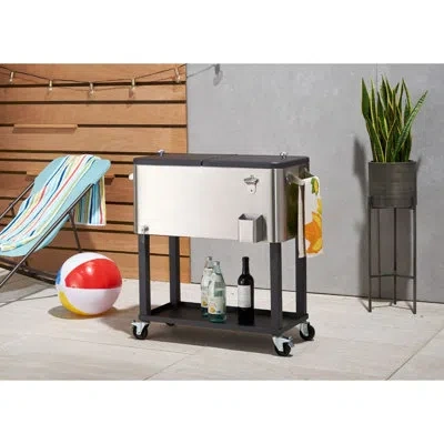 Trinity 80 Qt./20 Gal. Stainless Steel Standing Wheeled Cooler W/ Shelf In Silver
