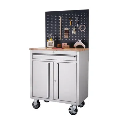 Trinity Basics 31 In. W 1-drawer Workbench W/ Pegboard In Stainless Steel