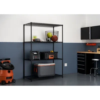 Trinity Black 4-tier Nsf Steel Wire Shelving Unit (48 In. W X 72 In. H X 24 In. D) In Satin Black
