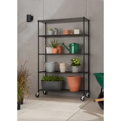 Trinity Black 5-tier Outdoor Nsf Steel Garage Storage Shelving Unit W/ Wheels(48 In. W X 18 In. D) In Satin Black