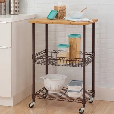 Trinity Dark Bronze Kitchen Cart W/ Basket In Brown